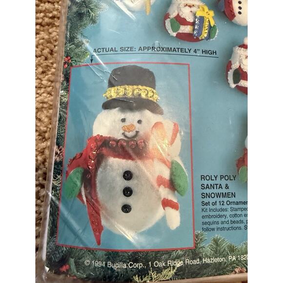 Bucilla Roly Poly Santa & Snowman 83140 Felt Ornaments Needlecraft Kit 1994 NEW - Picture 5 of 6